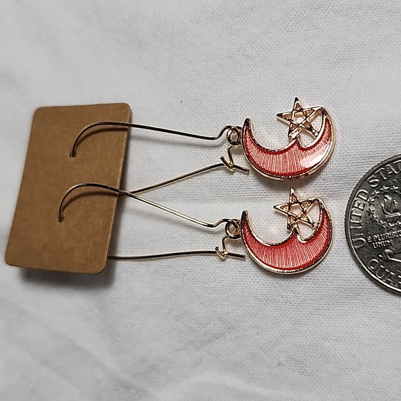 Pink and Gold‎ Moon Star Earrings - Picture 5 of 5